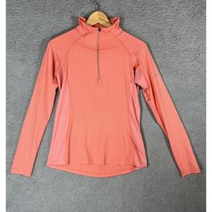 Columbia Womens Small Orange Coral Striped Long Sleeve 1/4 Zip Active Golf Top